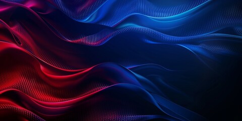 Obraz premium Abstract background with wavy elements and dotted light accents in dark blue and red tones, minimalist design, technological look.