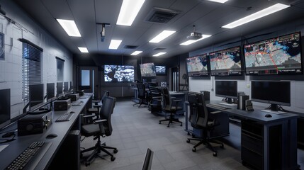 corporate security training facility with simulation rooms, tactical equipment, and a focus on cybersecurity measures
