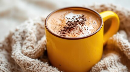Warm Round Cup of Cocoa with Foamy Top and Chocolate Sprinkles