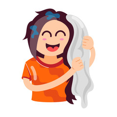 A flat style sticker of towel drying 

