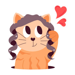 A sticker of cat grooming in flat style 

