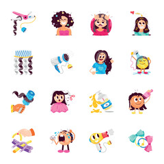 Fototapeta premium WebCollection of Hair Care Flat Stickers