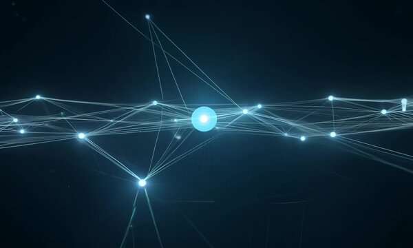 3D Render abstract background dot and a connection line for cyber futuristic data network concept, with dark and grain processed 4K hyperrealistic video