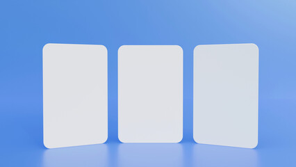 White blank shopping credit card 3d illustration on blue background. Credit card for finance, bank or shopping discount plastic card. Debit card mock up illustration.