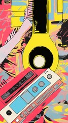 Japan anime retro disc player art graphics cassette.