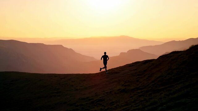 Mountain Sprint: Running at Sunset in the Hills