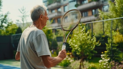 Active Older Man with Tennis Racket