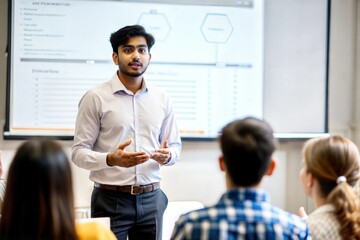Indian student presenting project in class