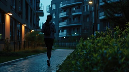 Nighttime Running in a Modern Courtyard