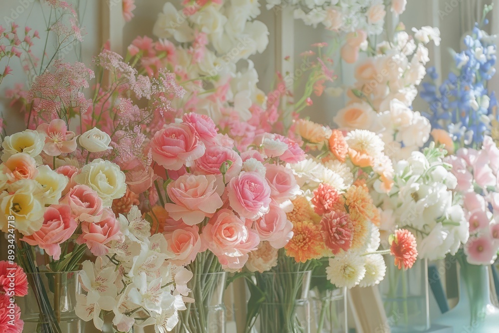 Sticker An elegant flower shop with vases filled to the brim graphics blossom pattern.