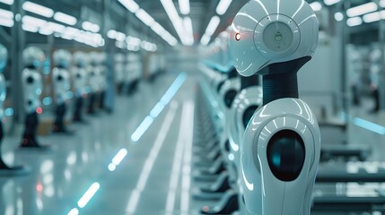 Advanced Robotic Automation on a Modern Factory Floor Showcasing Seamless Workflows and Industrial Efficiency