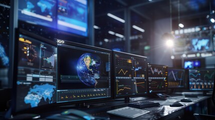 Obraz premium corporate weather station with meteorological equipment, satellite feeds, and climate analysis tools