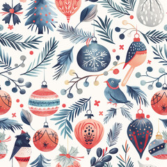 Christmas seamless pattern and holiday decorations