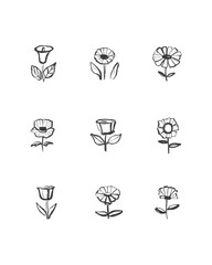 Hand drawn line art minimalist flower illustration. Abstract rough flower drawing. Floral and botanical clipart. Elegant flower drawing for florist branding and wedding stationery.