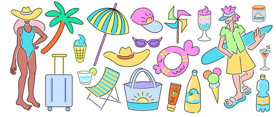 isolated colored icons summertime set. design for logo sticker print poster