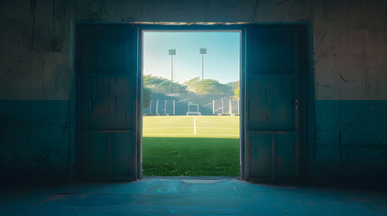 Obraz premium Open Door Leading to Soccer Field