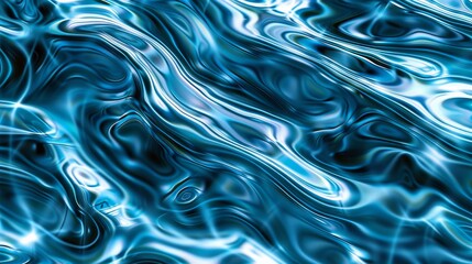 An abstract representation of blue liquid flow, highlighting fluid dynamics and reflective textures with a sense of movement and depth