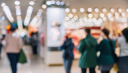 Blurred view of store interior, supermarket or retail shop. Modern backdrop.