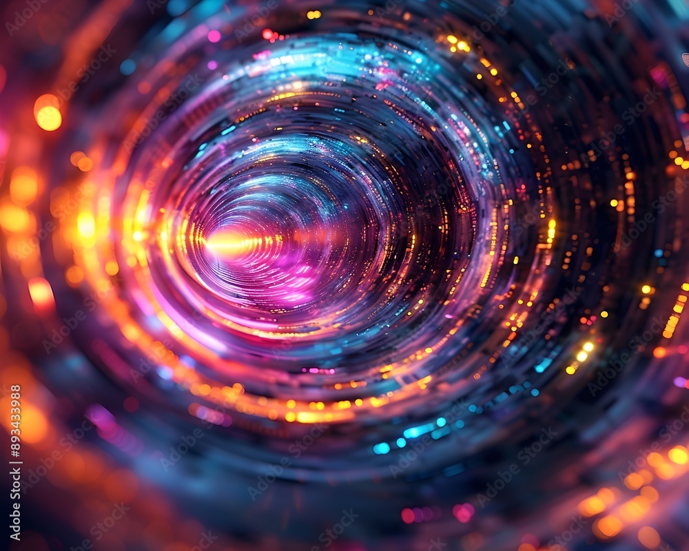 Wall mural mesmerizing digital vortex with swirling neon lights and fluid geometric patterns
