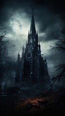 Obraz premium Dark gothic style church architecture building tower.
