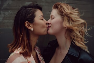 Naklejka premium Queer couple kiss portrait kissing adult.