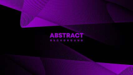 Dark abstract background with waves of shining purple lines. Thin flowing wave lines, modern style. presentation template, business card, Vector illustration