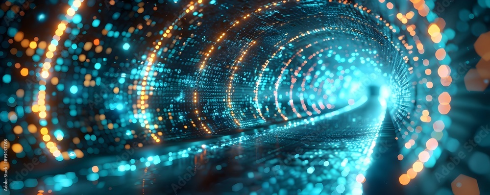 Wall mural dynamic cyber tunnel with glowing lines immersive futuristic digital background concept