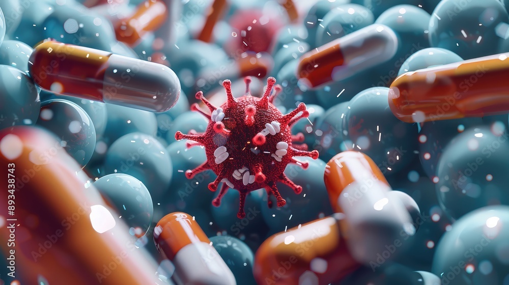 Poster the fight between pills and the virus. generative ai.