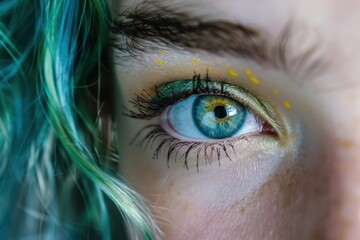 Fototapeta premium Close Up On Eye of Happy Young Woman with Dyed Hair. Studio Portrait of Smiling Woman