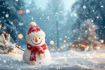 Fototapeta premium Happy snowman winter christmas outdoors.