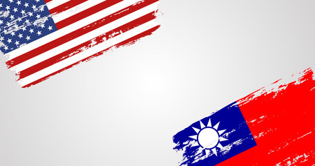 china taiwan and united states flags background, banner, wallpaper for text. American Taiwanese Cooperation, partnership, trade, competition, import export template web space for text