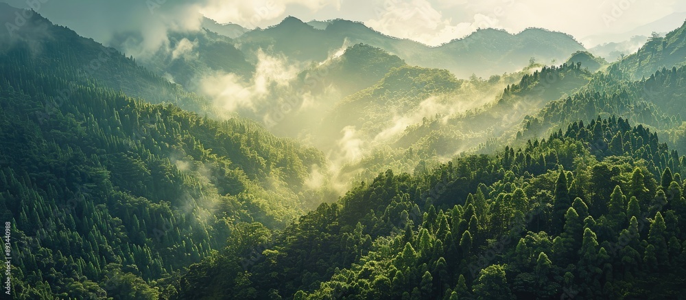 Aufkleber scenic mountain range with lush forests perfect for a copy space image