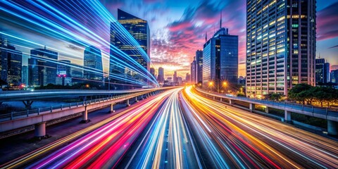 Obraz premium City Lights and Traffic Trails in the Evening