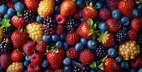Berry mix, colorful background, intricate details, rich colors. Generative AI.