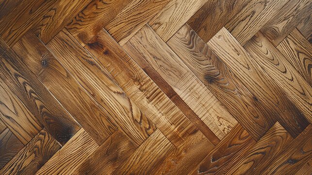 Elegant luxurious bright brown parquet laminate vinyl floor with herringbone pattern, flooring rustic oak wooden - wood timber panel decor texture flooring wall background, top view
