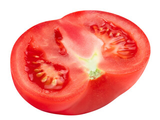 Tomato vegetable isolated on white or transparent background. One cut half of tomato