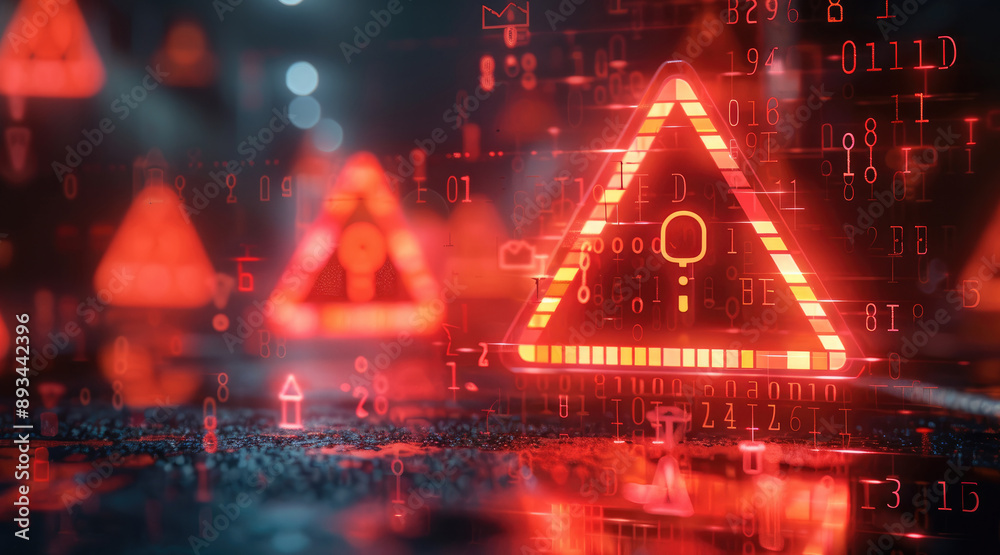 Leinwandbilder a red security alert on a blurry background. concept of fraud and danger. generative ai.