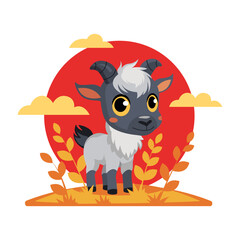 The funny cartoon goat, farm animal in a vector
