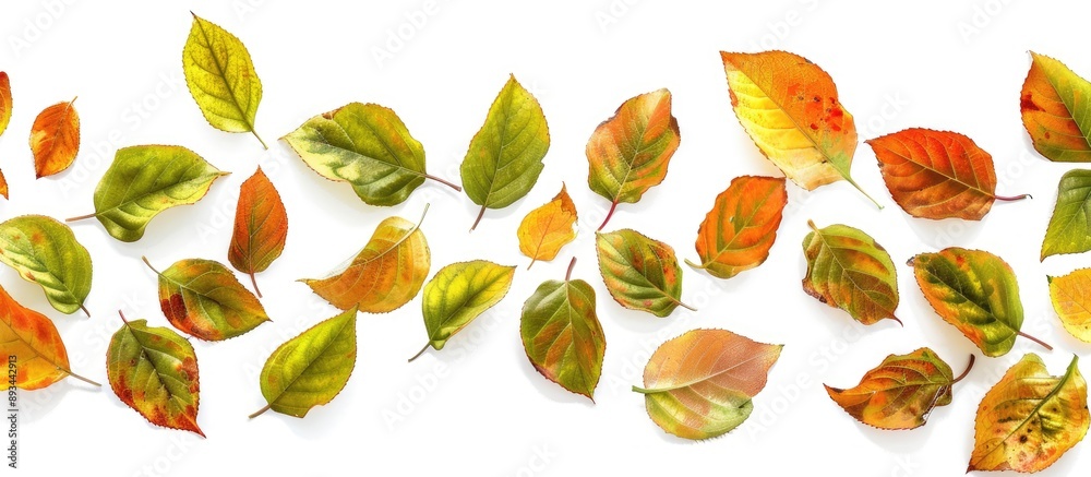 Canvas Prints autumn leaves set against a blank white backdrop providing a copy space image