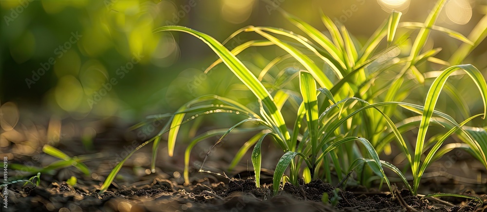 Aufkleber Close up photo of Panic grass or Panicum on the ground shot with natural light highlighting selective focus. with copy space image. Place for adding text or design