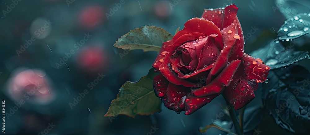 Poster close up of a stunning red rose with copy space image