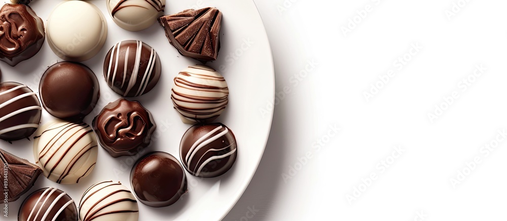 Poster plate with chocolate candies isolated on a white background providing ample copy space image