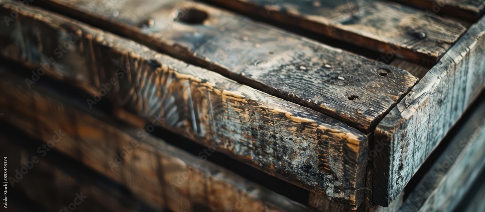 Poster Close up view of an aged wooden crate used as a background for a copy space image