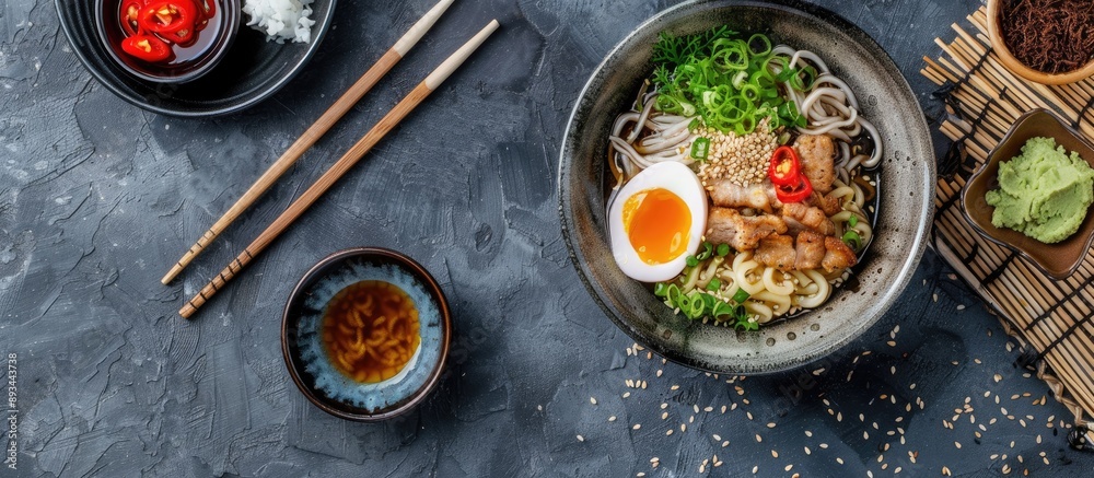 Poster Chilled nameko grated soba showcased in an appealing copy space image