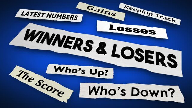 Winners and Losers News Headlines Gains Losses Up Down Success Vs Failure 3d Animation