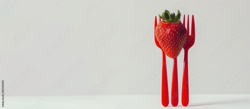 Aufkleber a minimalist shot featuring one strawberry and three red forks with a selective focus perfect for sh