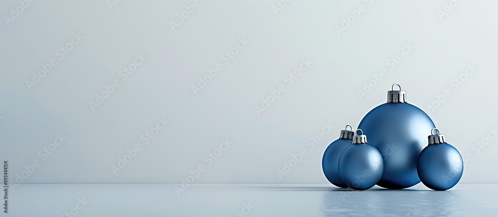 Poster a minimalist new year greeting card with blue christmas baubles on a matching background featuring c