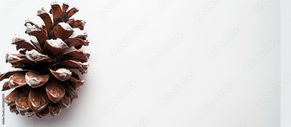 Poster White background with pine cone creating copy space image