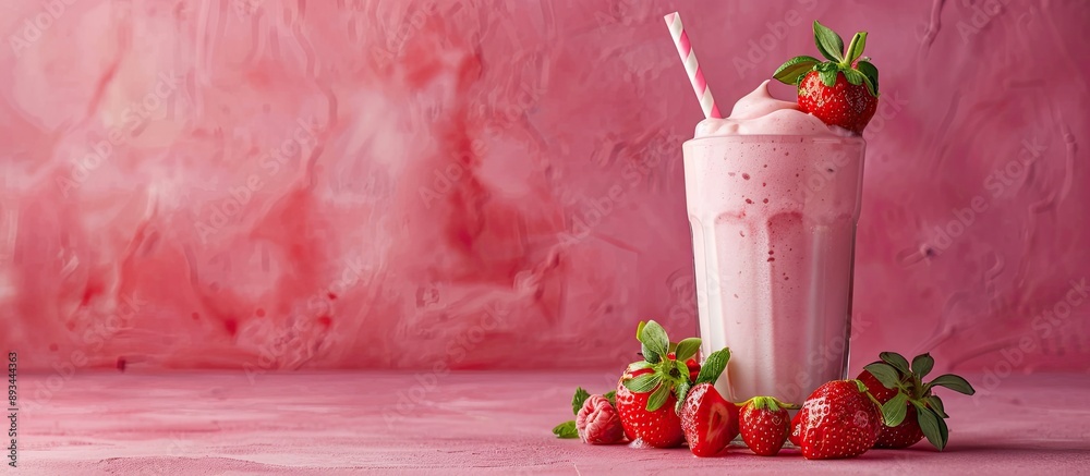 Poster fresh strawberry milkshake a delicious and nutritious protein shake with fruit includes copy space i
