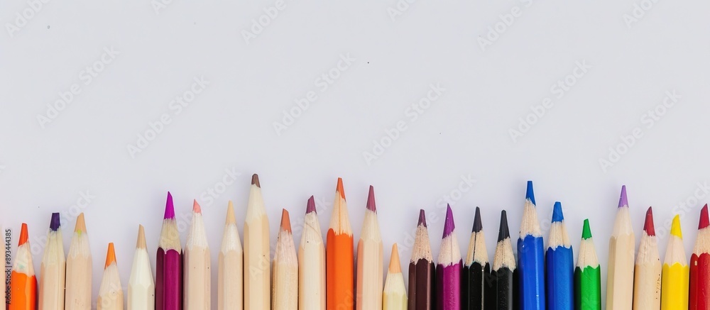 Poster arranged colorful pencils with copy space image